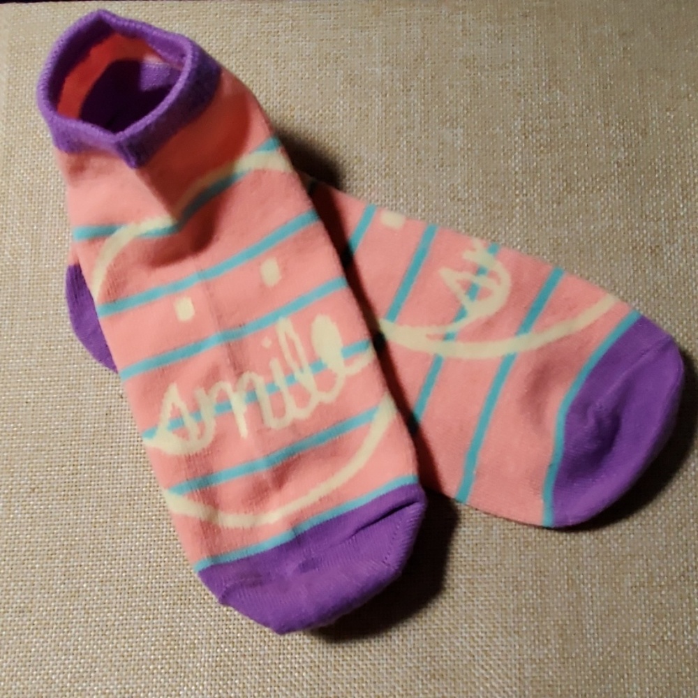 Peach & Purple "Smile"  Low Cut Socks